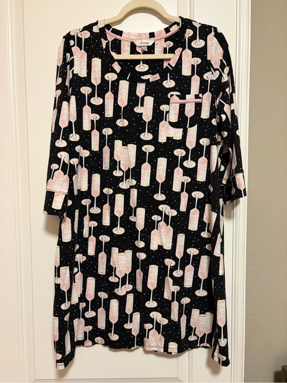 💗🥂 Soma 🥂🍾 Pink Champagne Toast Flute Nightgown Pajama Dress 💗🍾
